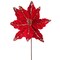 24" Red Glitter Tip/Vein Velvet Poinsettia Stem - Elegant Christmas Floral Decoration